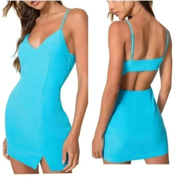 Super down revolve blue open back mini dress XS - Picture 1 of 5